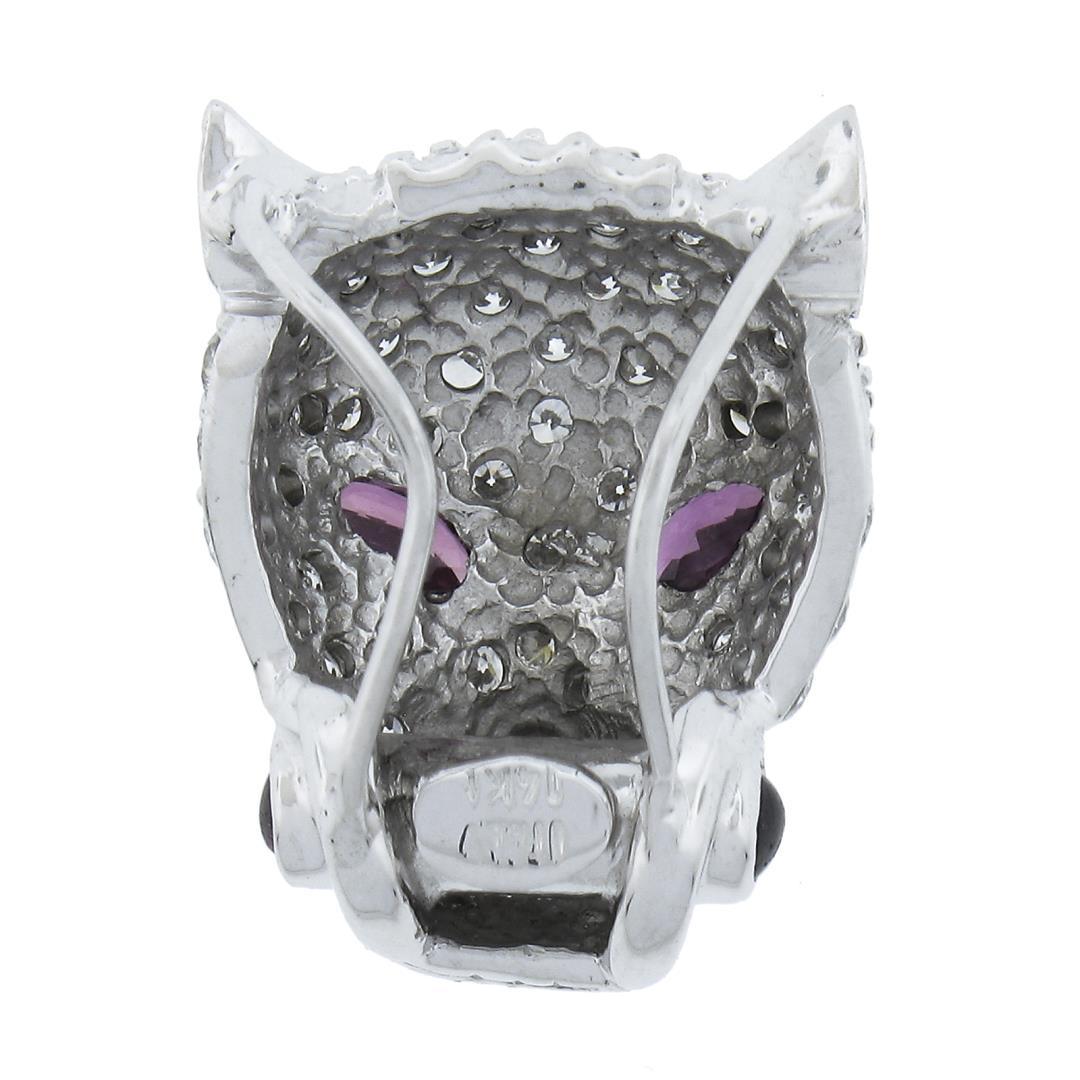Italian 14K White Gold 2.30 ctw Diamond & Ruby Panther Face Head Slide Pendant