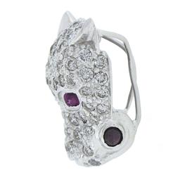 Italian 14K White Gold 2.30 ctw Diamond & Ruby Panther Face Head Slide Pendant
