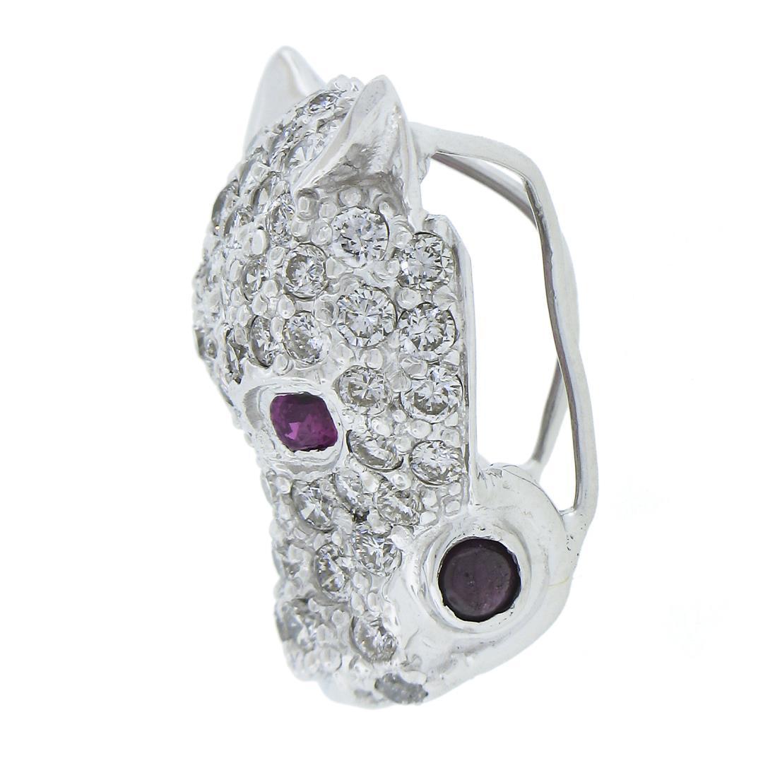 Italian 14K White Gold 2.30 ctw Diamond & Ruby Panther Face Head Slide Pendant