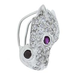 Italian 14K White Gold 2.30 ctw Diamond & Ruby Panther Face Head Slide Pendant