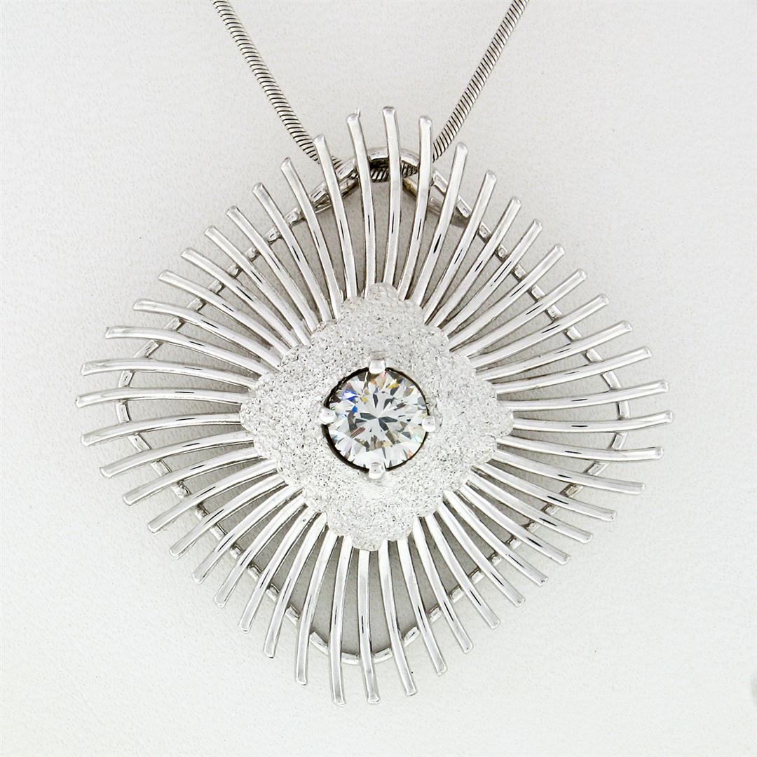 Vintage Handmade 18k White Gold 0.94 ctw Large Open Wire Cushion Pendant Necklac