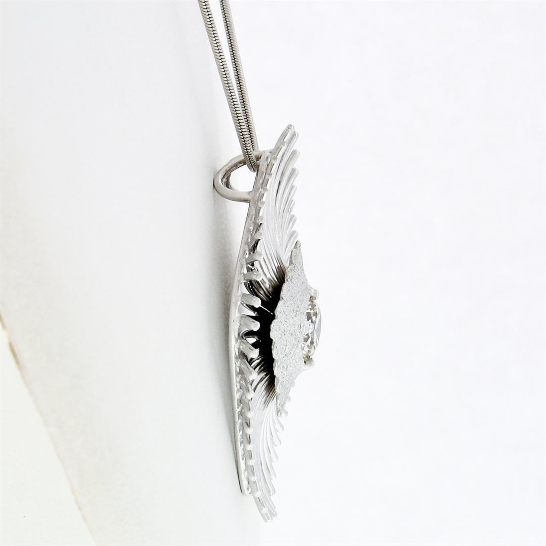 Vintage Handmade 18k White Gold 0.94 ctw Large Open Wire Cushion Pendant Necklac