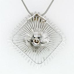 Vintage Handmade 18k White Gold 0.94 ctw Large Open Wire Cushion Pendant Necklac