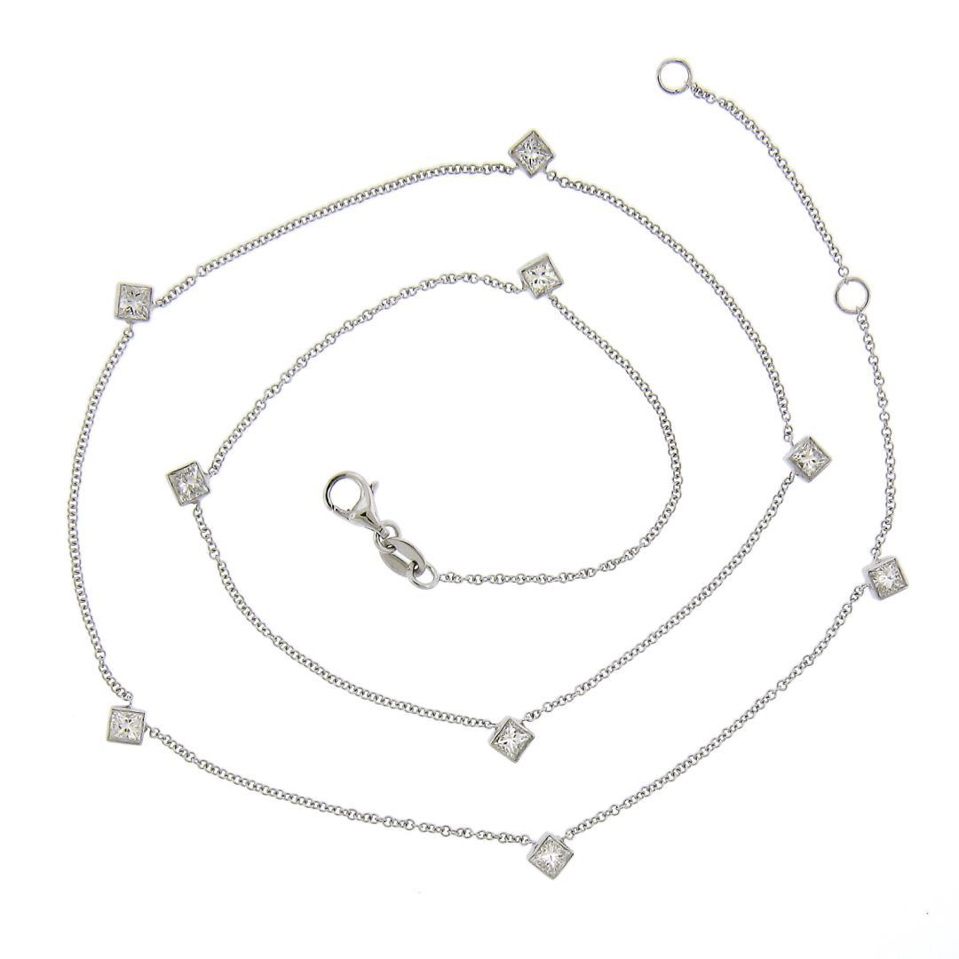 NEW 14K White Gold 1.31 ctw Station Princess Diamond by the Yard Chain Necklace