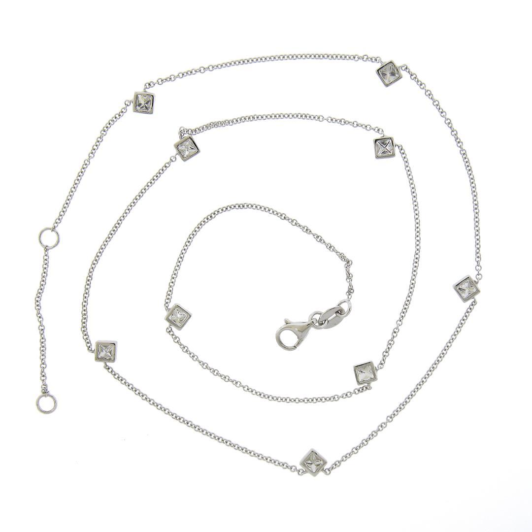 NEW 14K White Gold 1.31 ctw Station Princess Diamond by the Yard Chain Necklace