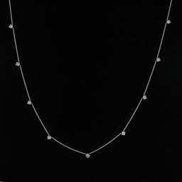 NEW 14K White Gold 1.31 ctw Station Princess Diamond by the Yard Chain Necklace