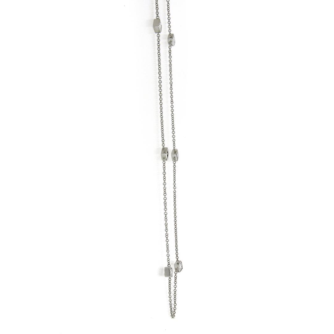 NEW 14K White Gold 1.31 ctw Station Princess Diamond by the Yard Chain Necklace