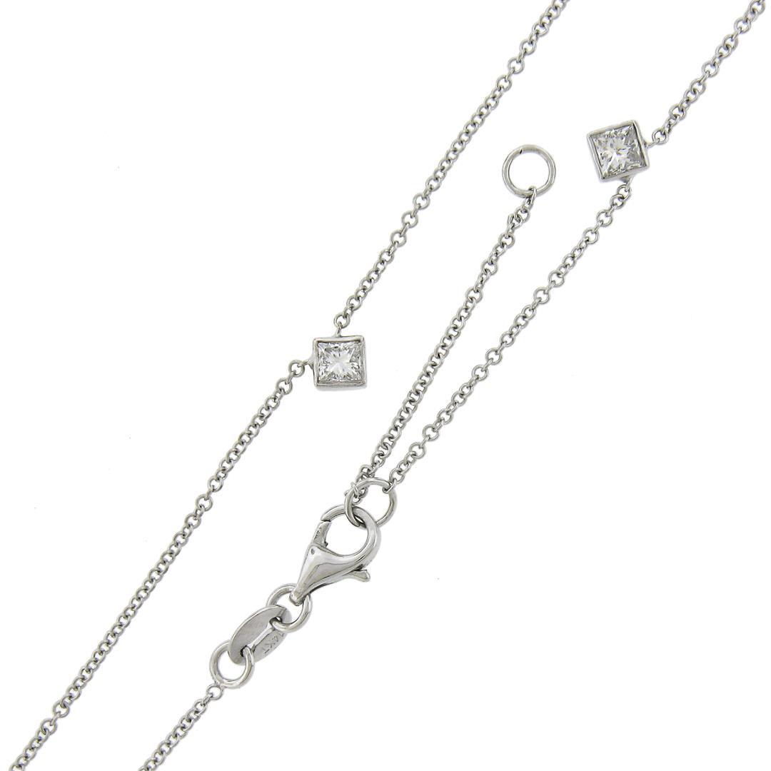 NEW 14K White Gold 1.31 ctw Station Princess Diamond by the Yard Chain Necklace