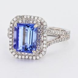 3.54 ctw Tanzanite and 0.67 ctw Diamond Platinum Ring