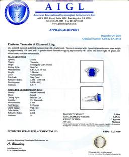 3.54 ctw Tanzanite and 0.67 ctw Diamond Platinum Ring