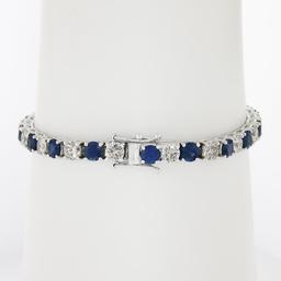 New 18k White Gold 12.26 ctw Top Quality Diamond & Sapphire Tennis Line Bracelet