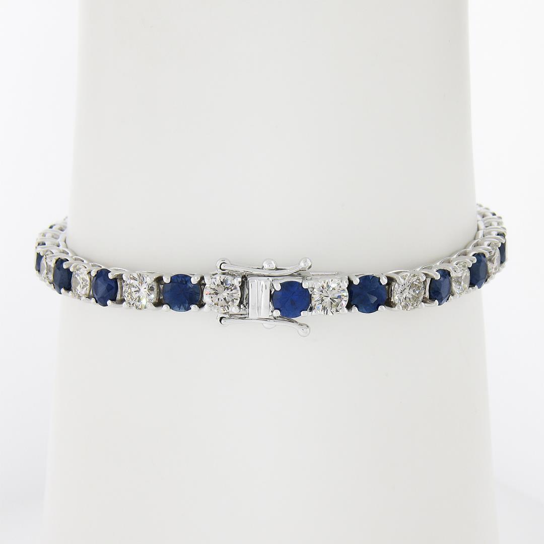 New 18k White Gold 12.26 ctw Top Quality Diamond & Sapphire Tennis Line Bracelet
