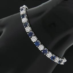 New 18k White Gold 12.26 ctw Top Quality Diamond & Sapphire Tennis Line Bracelet