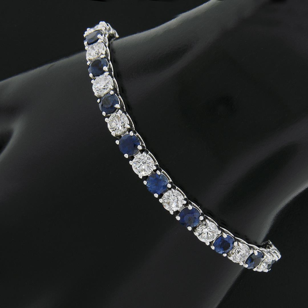 New 18k White Gold 12.26 ctw Top Quality Diamond & Sapphire Tennis Line Bracelet
