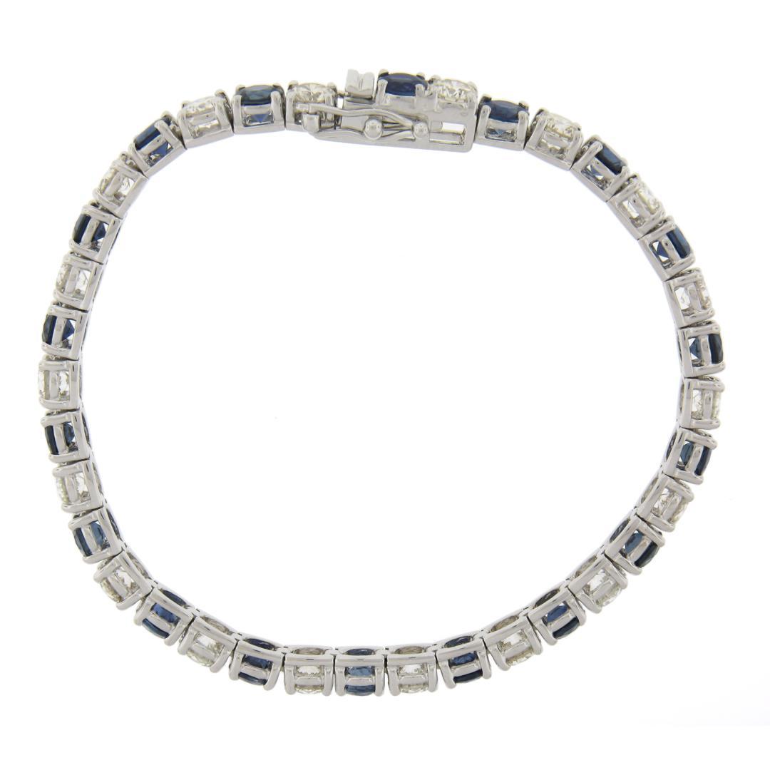 New 18k White Gold 12.26 ctw Top Quality Diamond & Sapphire Tennis Line Bracelet