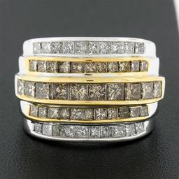 14k TT Gold 3.90 ctw Fancy Brown & White Diamond Channel Set 5 Row Wide Band Rin