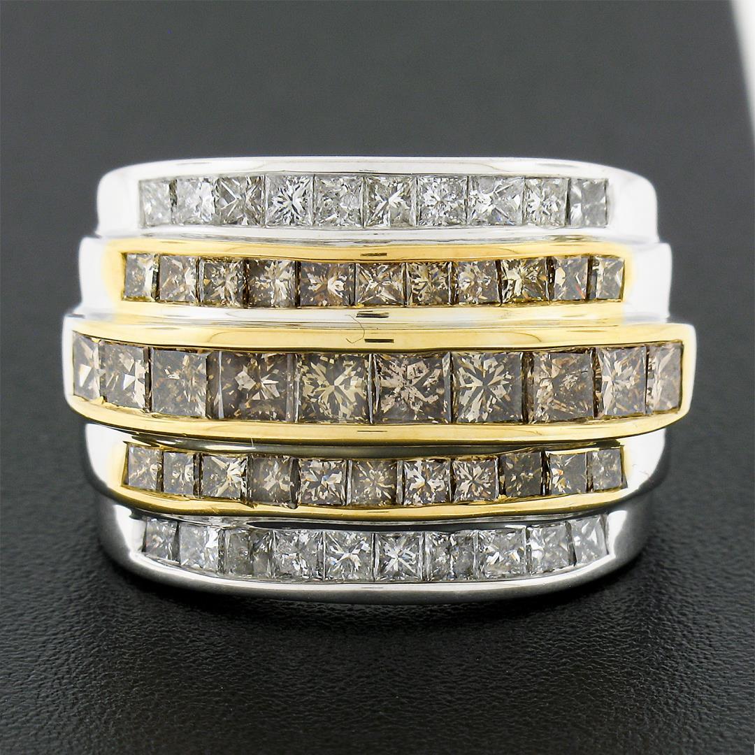 14k TT Gold 3.90 ctw Fancy Brown & White Diamond Channel Set 5 Row Wide Band Rin