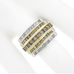 14k TT Gold 3.90 ctw Fancy Brown & White Diamond Channel Set 5 Row Wide Band Rin