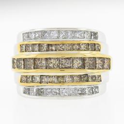 14k TT Gold 3.90 ctw Fancy Brown & White Diamond Channel Set 5 Row Wide Band Rin