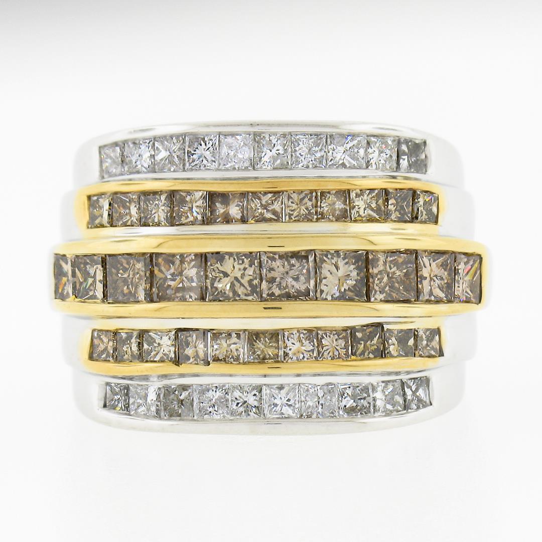14k TT Gold 3.90 ctw Fancy Brown & White Diamond Channel Set 5 Row Wide Band Rin