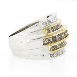 14k TT Gold 3.90 ctw Fancy Brown & White Diamond Channel Set 5 Row Wide Band Rin