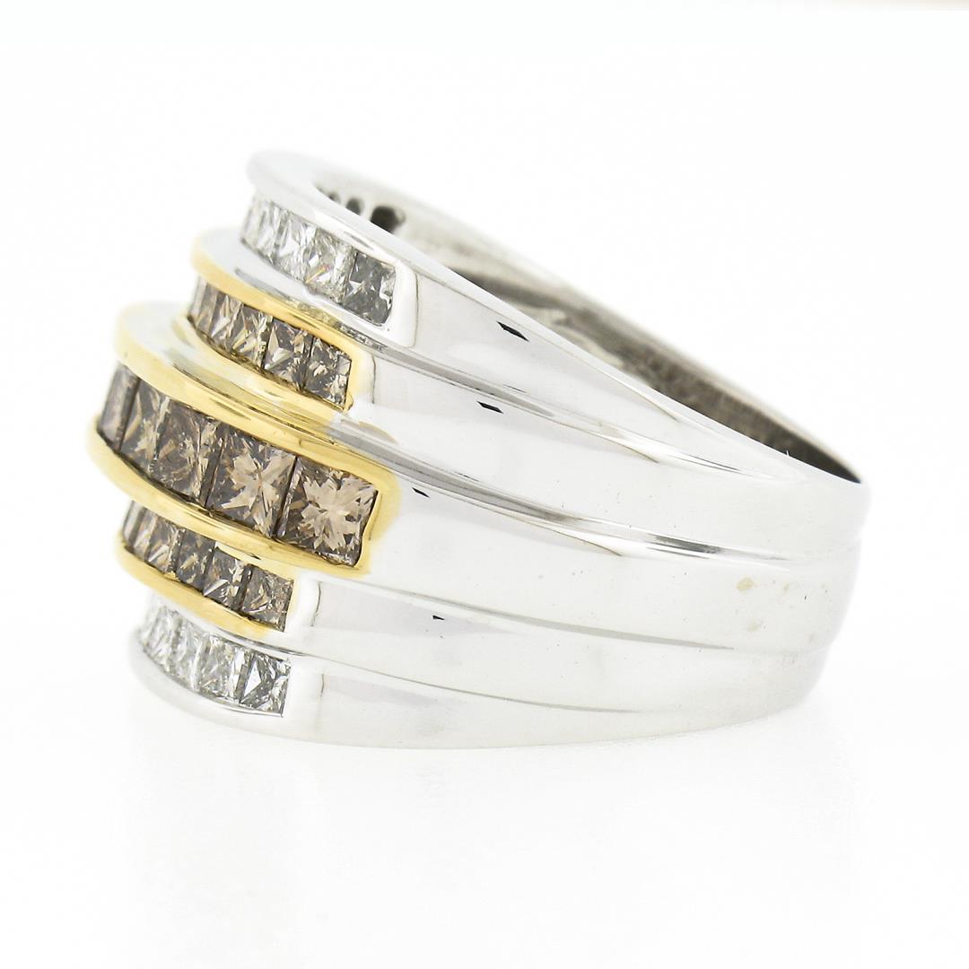 14k TT Gold 3.90 ctw Fancy Brown & White Diamond Channel Set 5 Row Wide Band Rin