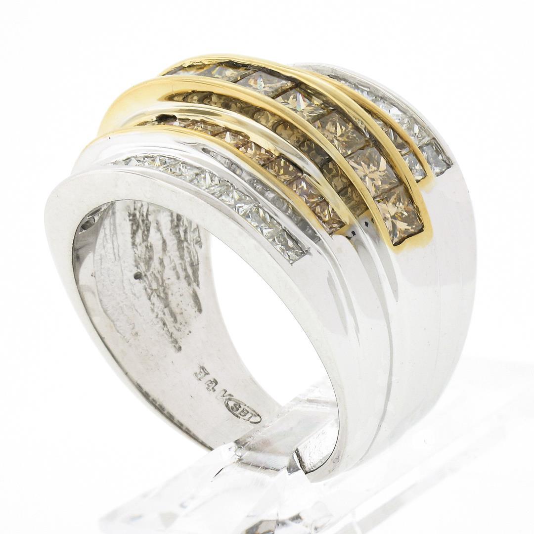 14k TT Gold 3.90 ctw Fancy Brown & White Diamond Channel Set 5 Row Wide Band Rin