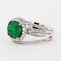 3.46 ctw Emerald and 0.83 ctw Diamond Platinum Ring