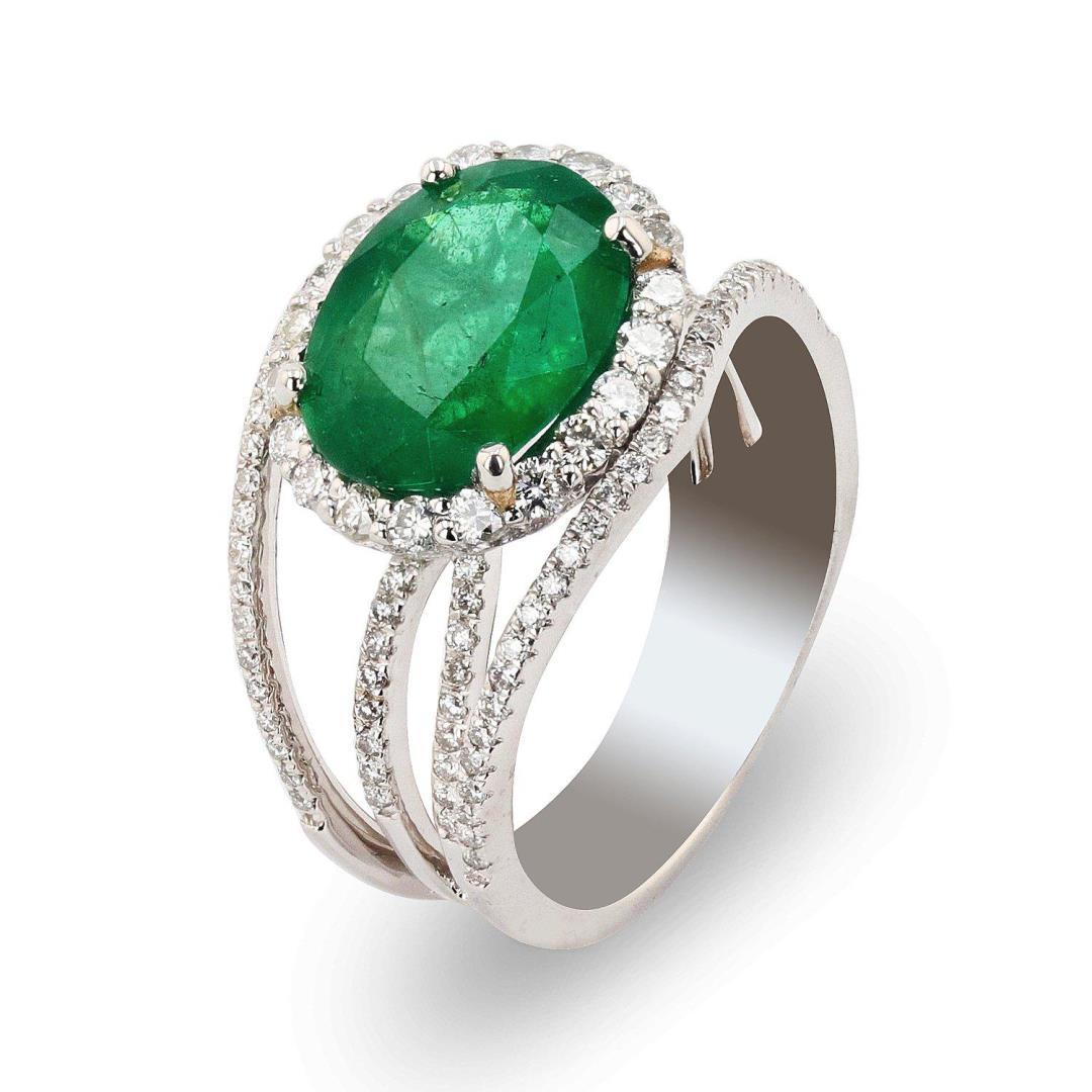 3.46 ctw Emerald and 0.83 ctw Diamond Platinum Ring