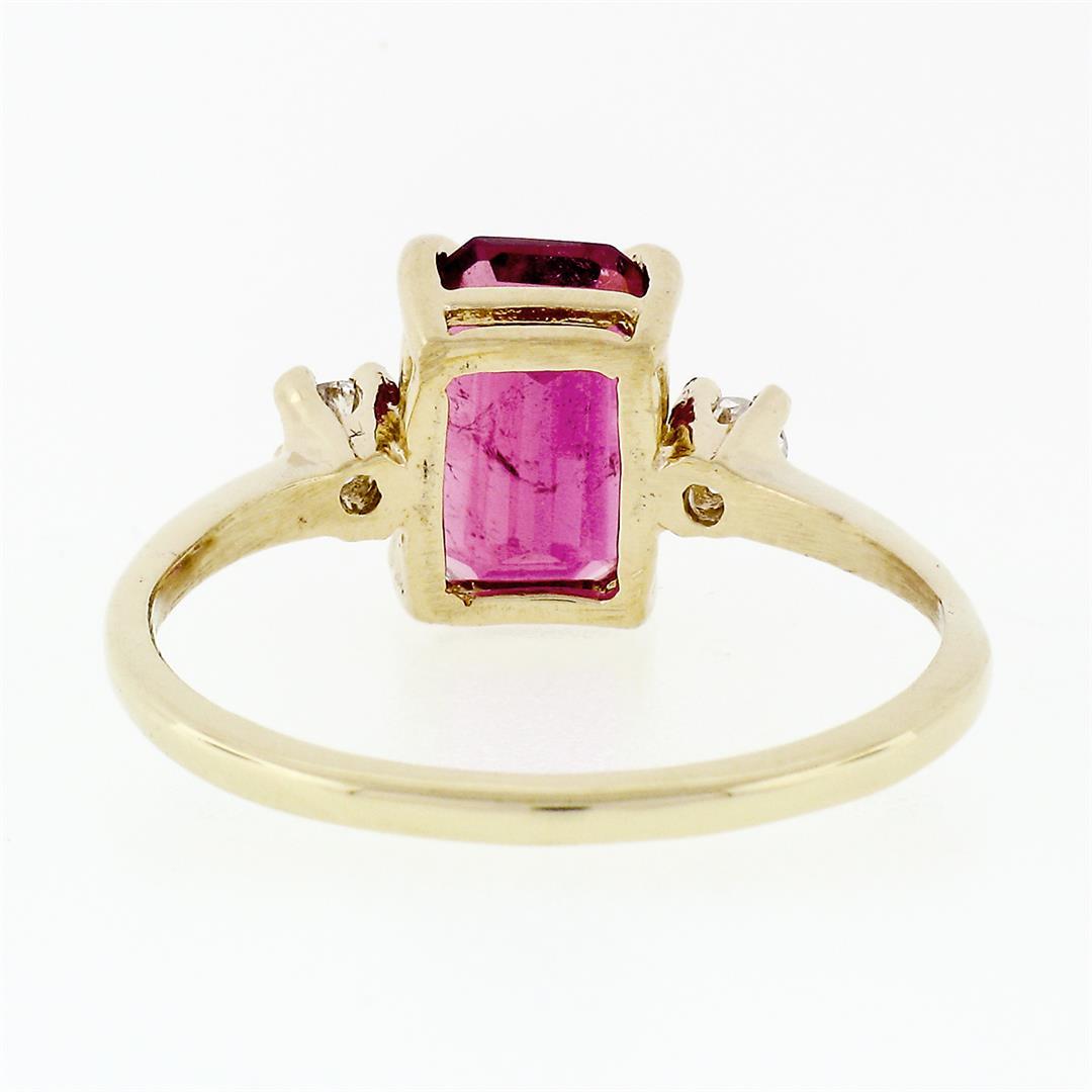 Vintage 14k Gold 2.20 ctw Emerald Pink Tourmaline Ring w/ Round Diamond Accents