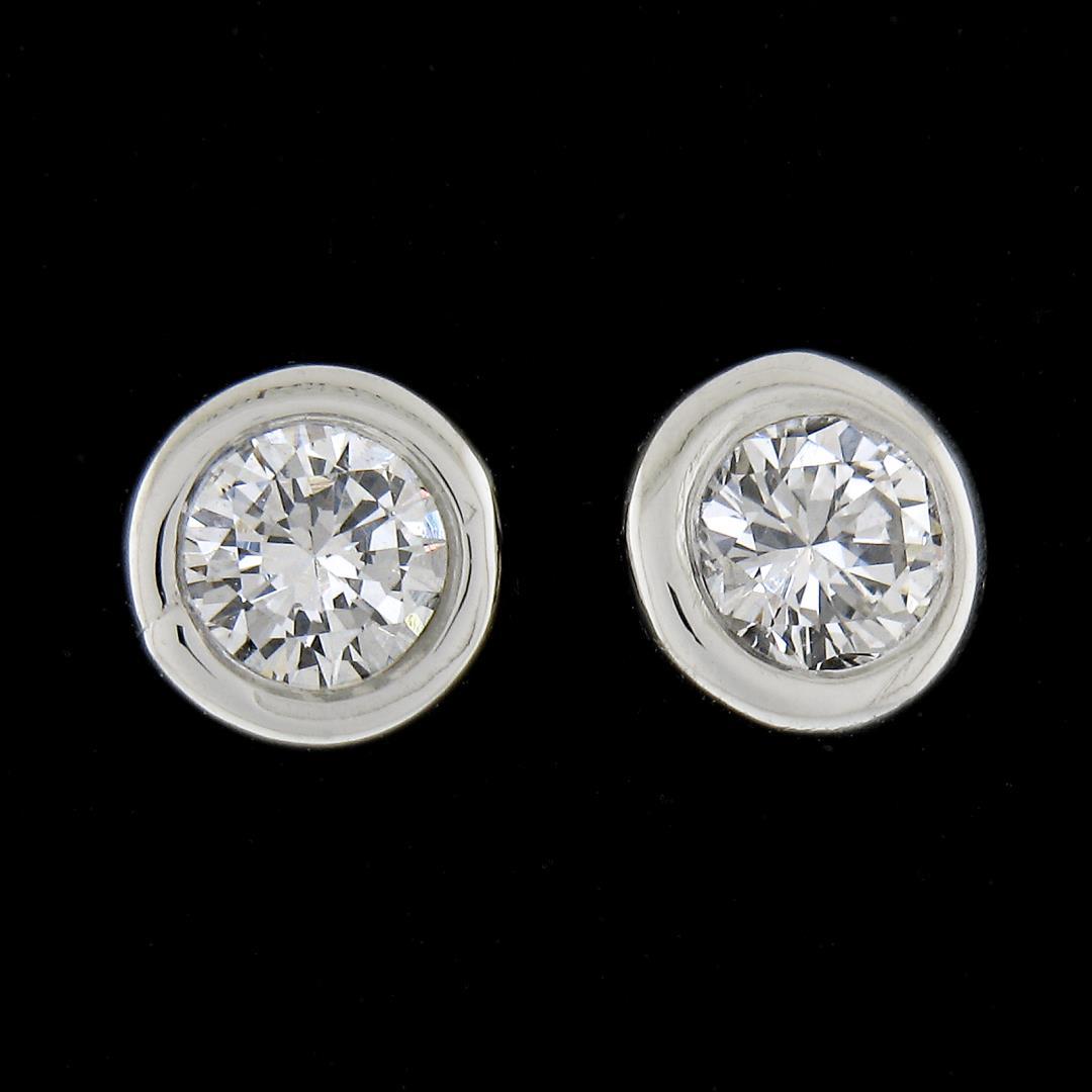 New 14k Gold 0.20 ctw Martini Bezel Set Round Brilliant Cut Diamond Stud Earring