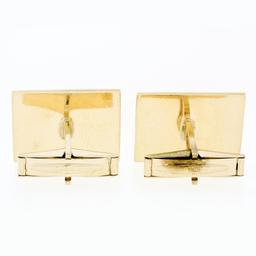 Large Vintage 14k Yellow Gold Flat Rectangular Black Onyx Florentine Cuff Links