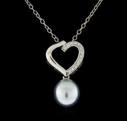 Pearl and Diamond Pendant With Chain - 14KT White Gold