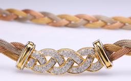 Tricolor Gold Necklace Mounted with 18K Yellow Gold and Diamond Centerpiece