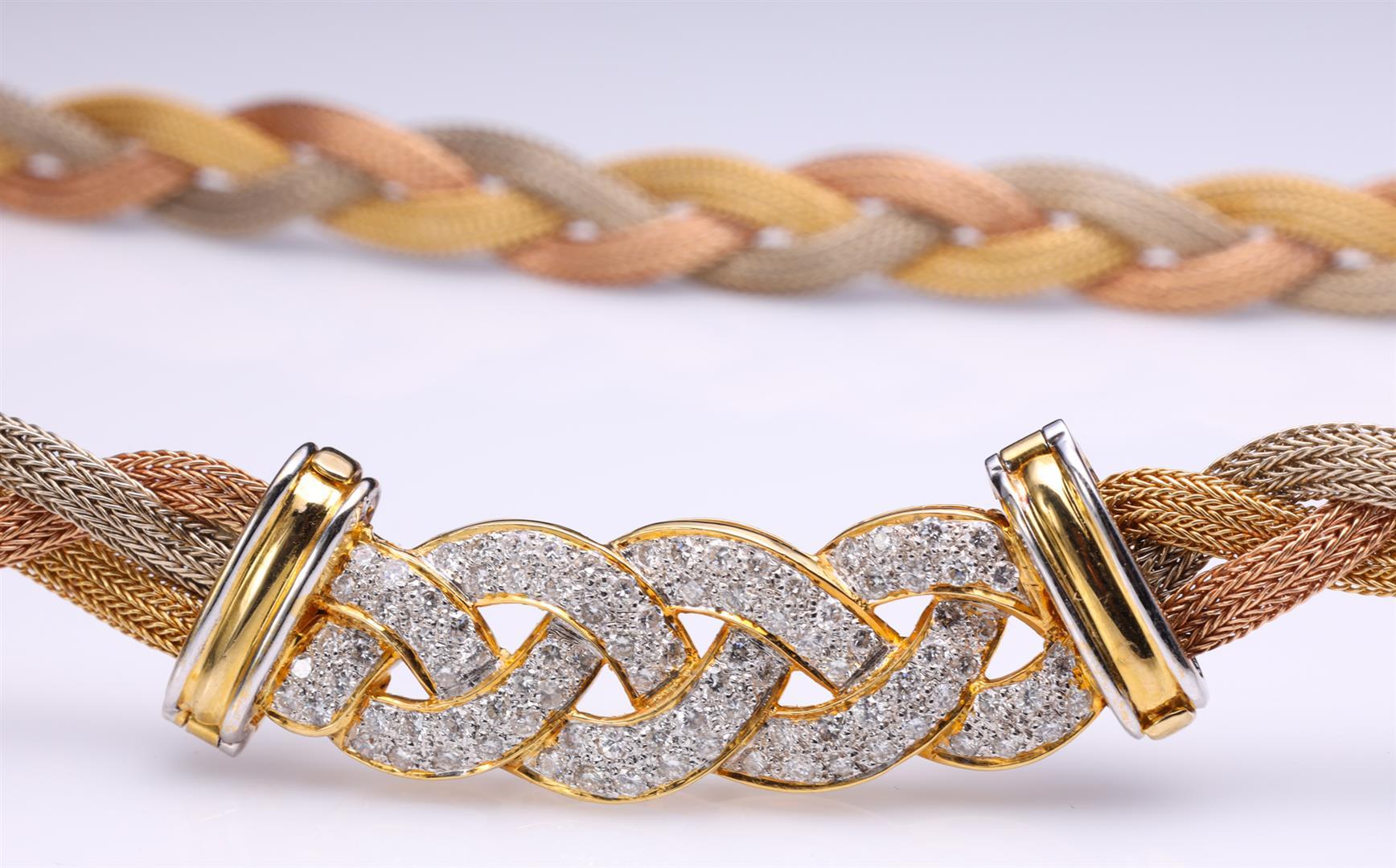Tricolor Gold Necklace Mounted with 18K Yellow Gold and Diamond Centerpiece