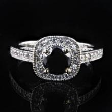 1.24 ctw CENTER Black Diamond 14K White Gold Ring (1.60 ctw Diamonds)