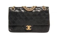 Chanel Black Leather Chain Double Flap Shoulder Bag