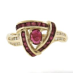 Solid 14k Yellow Gold 1.10 ctw Channel Set Diamond & Ruby Infinity Knot Band Rin