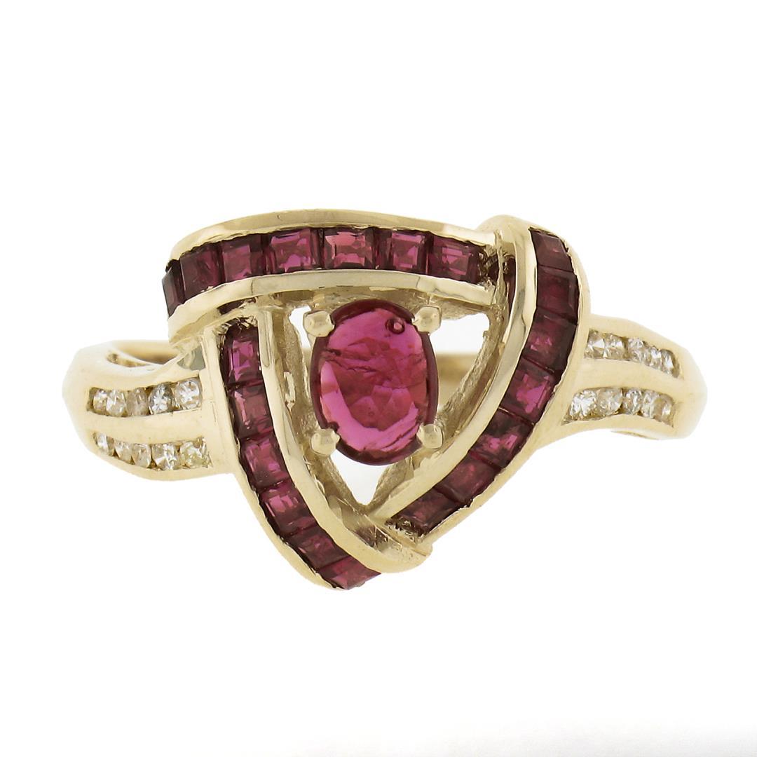 Solid 14k Yellow Gold 1.10 ctw Channel Set Diamond & Ruby Infinity Knot Band Rin