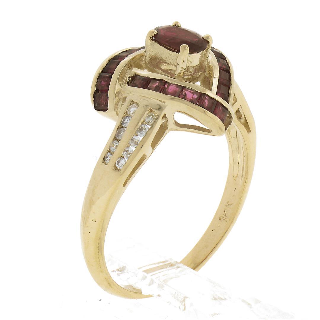 Solid 14k Yellow Gold 1.10 ctw Channel Set Diamond & Ruby Infinity Knot Band Rin