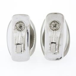 18k White Gold Rock Crystal Black Onyx & Baguette Diamond Domed Button Earrings