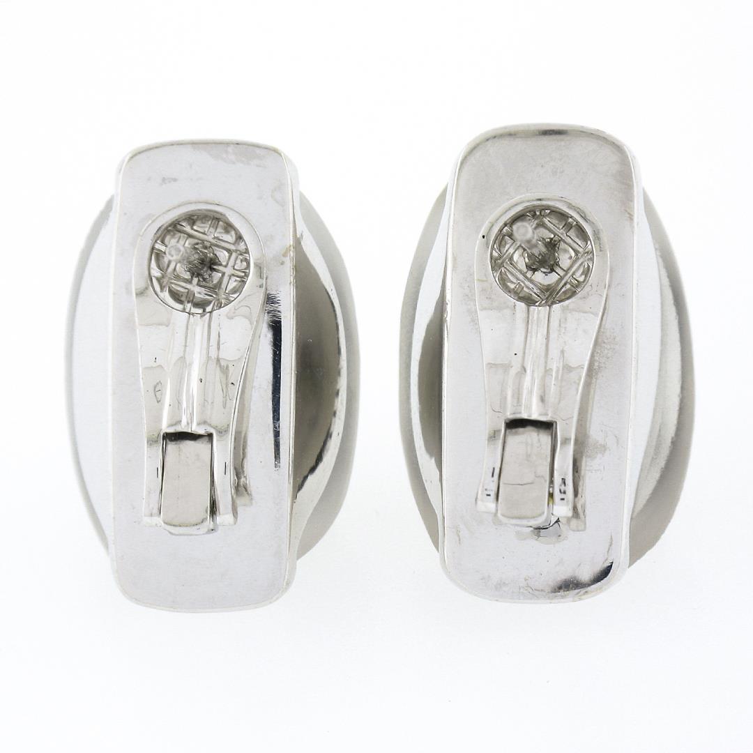 18k White Gold Rock Crystal Black Onyx & Baguette Diamond Domed Button Earrings