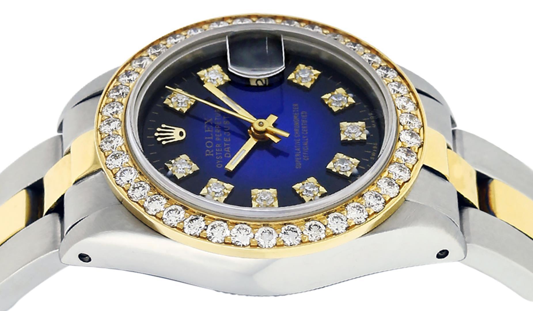 Rolex Ladies Quickset Two Tone Blue Vignette Diamond Datejust Wristwatch 26MM