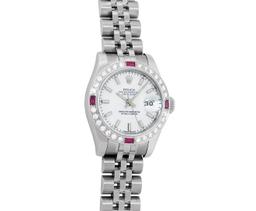 Rolex Ladies New Style Sapphire Quickset White Index White Gold Ruby Diamond Bez