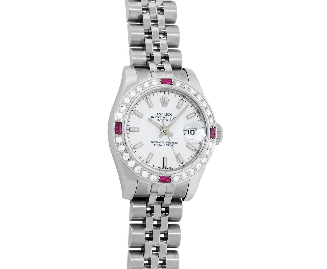 Rolex Ladies New Style Sapphire Quickset White Index White Gold Ruby Diamond Bez