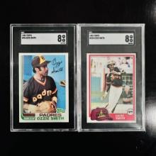 Set of (2) Ozzie Smith Baseball Cards - 1981 & 1982 Topps, SGC Graded 8