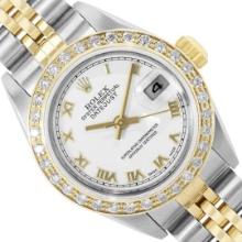 Rolex Ladies Two Tone Quickset White Roman Yellow Gold Diamond Bezel Datejust Wi