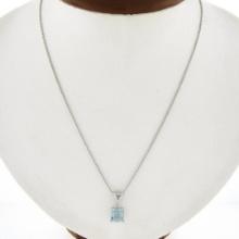 New 14k Gold 1.86 ctw Square Step Aquamarine & Diamonds Pendant & Adjustable Cha