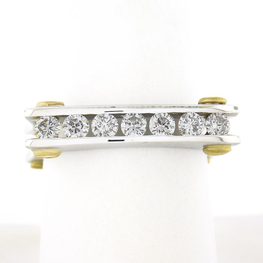 14k TT Gold 0.60 ctw Round Channel Diamond Matte Squared Screw Double Band Ring