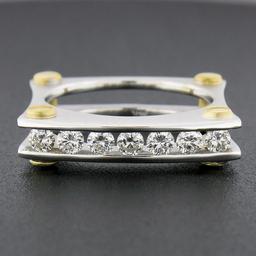 14k TT Gold 0.60 ctw Round Channel Diamond Matte Squared Screw Double Band Ring